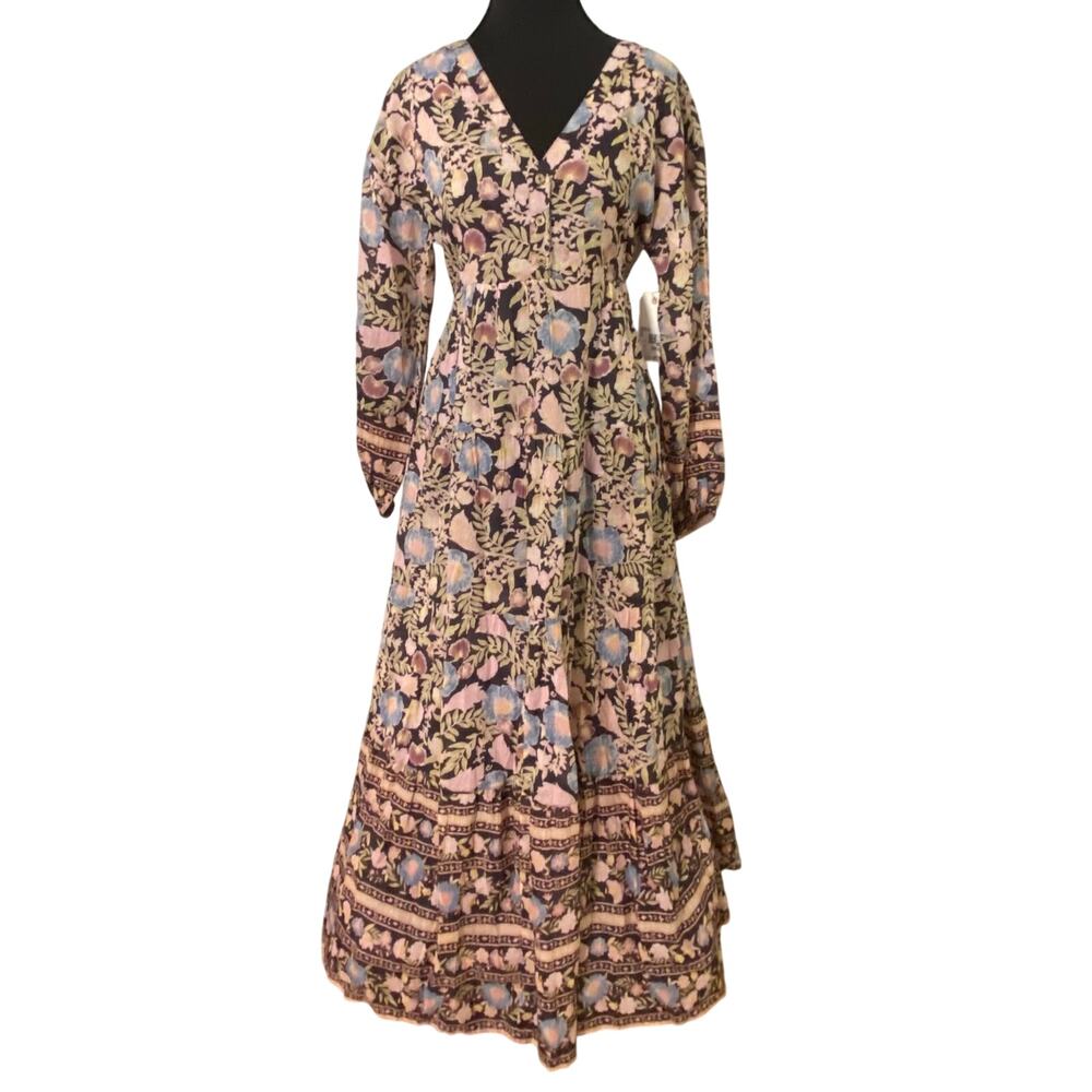 NWT Billabong Adore You Maxi Dress XS Black Floral Boho Cotton Gauze